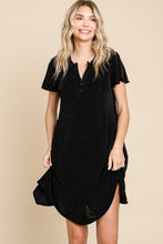 Load image into Gallery viewer, Notched Short Sleeve Dress in Black
