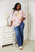 Load image into Gallery viewer, Rosey Romance Floral Round Neck Three-Quarter Sleeve Top
