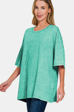 Load image into Gallery viewer, Washed Round Neck Drop Shoulder Oversized T-Shirt in Turquoise
