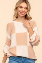 Load image into Gallery viewer, Checkered Round Neck Drop Shoulder Sweater
