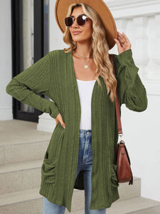 Pocketed Open Front Long Sleeve Cardigan (multiple color options)