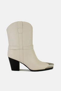 Faux Leather Metal Toe Ankle Boots in White