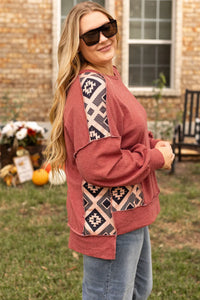 Geometric Round Neck Long Sleeve Sweatshirt