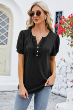 Load image into Gallery viewer, Frill Notched Short Sleeve Blouse (multiple color options)
