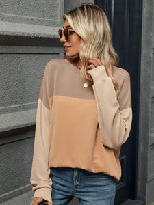 Contrast Round Neck Long Sleeve Top (multiple color options)