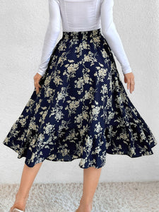 Printed Elastic Waist Midi Skirt (multiple color/print options)