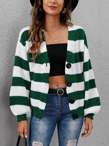 Striped Button Up Long Sleeve Sweater (multiple color options)