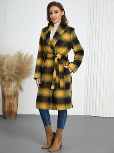 Plaid Tie Waist Long Sleeve Coat (multiple color options)