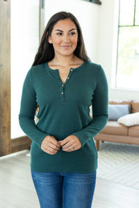 Harper Long Sleeve Henley Top - Evergreen