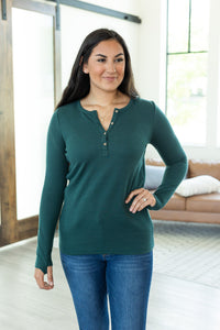 Harper Long Sleeve Henley Top - Evergreen