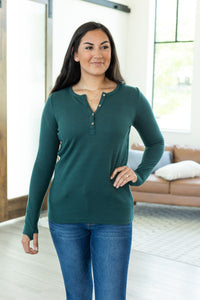 Harper Long Sleeve Henley Top - Evergreen