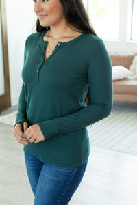 Harper Long Sleeve Henley Top - Evergreen