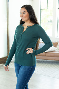 Harper Long Sleeve Henley Top - Evergreen