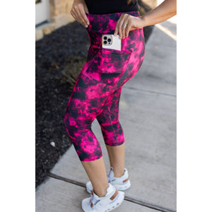 Pink and Black Tie Dye CAPRI with POCKETS  - Luxe Leggings by Julia Rose®