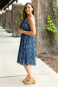 Cassidy Midi Dress - Blue Floral Mix