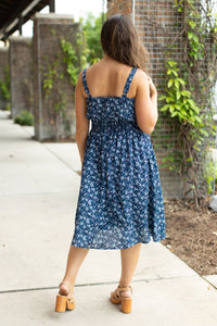 Cassidy Midi Dress - Blue Floral Mix