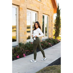 Olive Green Leggings WITH POCKETS - Luxe by Julia Rose®