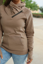 Load image into Gallery viewer, Classic Zoey Zip Cowl Sweatshirt - Mocha
