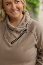 Load image into Gallery viewer, Classic Zoey Zip Cowl Sweatshirt - Mocha
