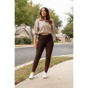 The Becca - BROWN Crossover Full Length Leggings with Pockets - Luxe by Julia Rose®