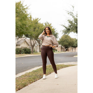 The Becca - BROWN Crossover Full Length Leggings with Pockets - Luxe by Julia Rose®