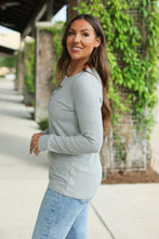 Load image into Gallery viewer, Brielle Henley Ribbed Long Sleeve Top - Light Grey
