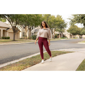 The Molly - MAROON Crossover Full Length Leggings with Pockets  - Luxe by Julia Rose®