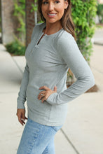 Load image into Gallery viewer, Brielle Henley Ribbed Long Sleeve Top - Light Grey
