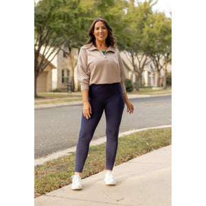 The Nadia - NAVY Crossover Full Length Leggings with Pockets  - Luxe by Julia Rose®