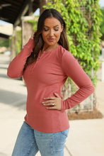 Load image into Gallery viewer, Brielle Henley Ribbed Long Sleeve Top - Terra Cotta
