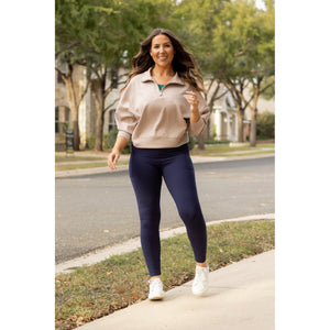 The Nadia - NAVY Crossover Full Length Leggings with Pockets  - Luxe by Julia Rose®