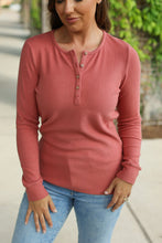 Load image into Gallery viewer, Brielle Henley Ribbed Long Sleeve Top - Terra Cotta
