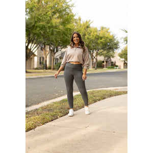 The Caitlin - CHARCOAL Crossover Full Length Leggings with Pockets  - Luxe by Julia Rose®