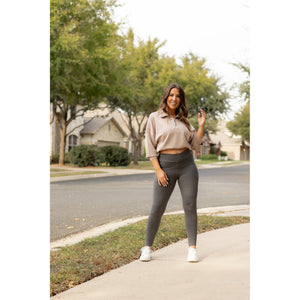 The Caitlin - CHARCOAL Crossover Full Length Leggings with Pockets  - Luxe by Julia Rose®