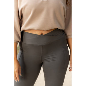 The Caitlin - CHARCOAL Crossover Full Length Leggings with Pockets  - Luxe by Julia Rose®