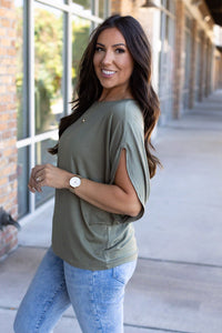 Darcy Dolman Short Sleeve Top - Olive