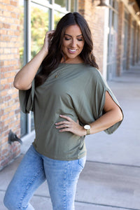 Darcy Dolman Short Sleeve Top - Olive