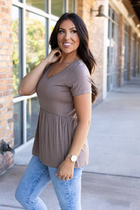 Sarah Ruffle Short Sleeve Top - Mocha