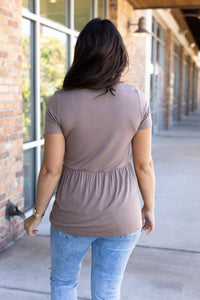 Sarah Ruffle Short Sleeve Top - Mocha