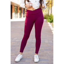 Load image into Gallery viewer, The Molly - MAROON Crossover Full Length Leggings with Pockets  - Luxe by Julia Rose®
