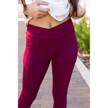 Load image into Gallery viewer, The Molly - MAROON Crossover Full Length Leggings with Pockets  - Luxe by Julia Rose®
