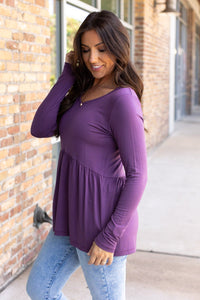 Sarah Long Sleeve Ruffle Top - Purple