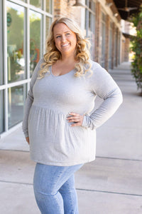 Sarah Long Sleeve Ruffle Top - Light Grey