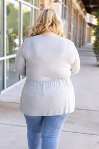 Sarah Long Sleeve Ruffle Top - Light Grey