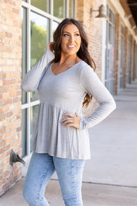 Sarah Long Sleeve Ruffle Top - Light Grey