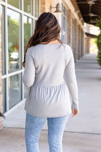 Sarah Long Sleeve Ruffle Top - Light Grey