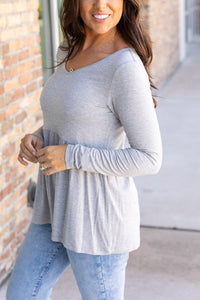 Sarah Long Sleeve Ruffle Top - Light Grey