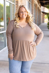 Sarah Long Sleeve Ruffle Top - Mocha