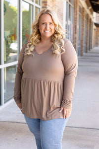 Sarah Long Sleeve Ruffle Top - Mocha