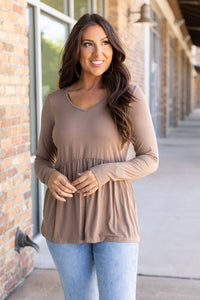 Sarah Long Sleeve Ruffle Top - Mocha